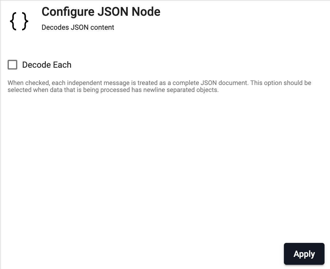 JSON decoder node properties