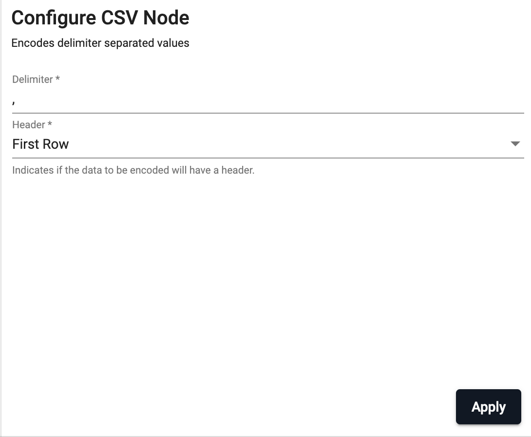 CSV encoder node properties