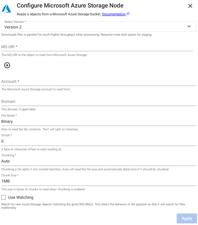 Microsoft Azure Storage reader properties