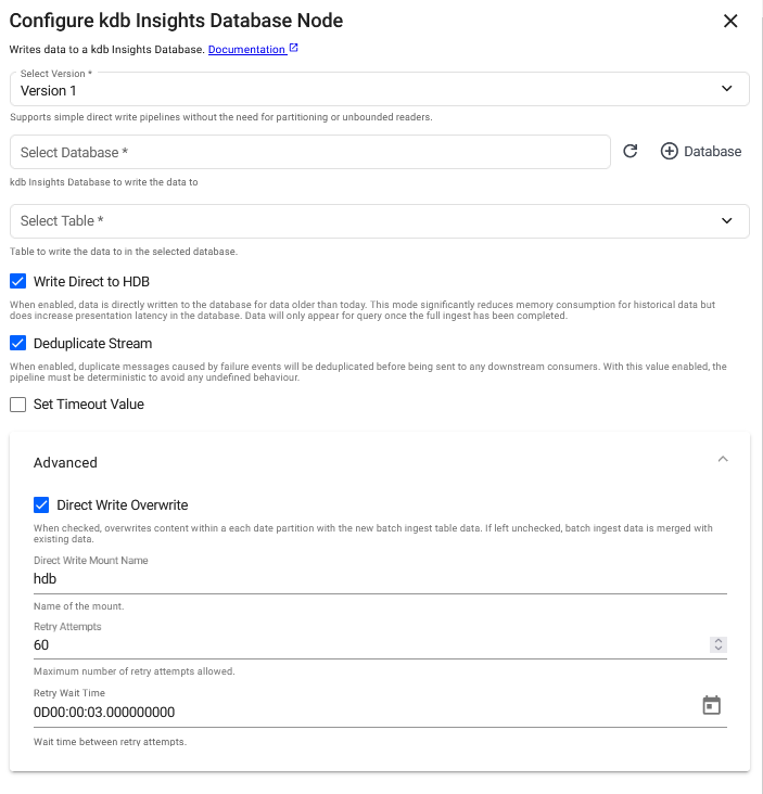 Database Version 1 writer properties
