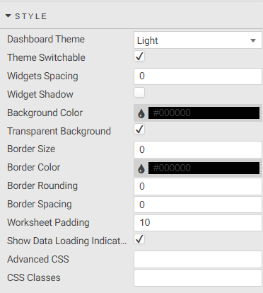 Set overall styling for the View including light and dark theme, component borders, backgrounds and spacing.