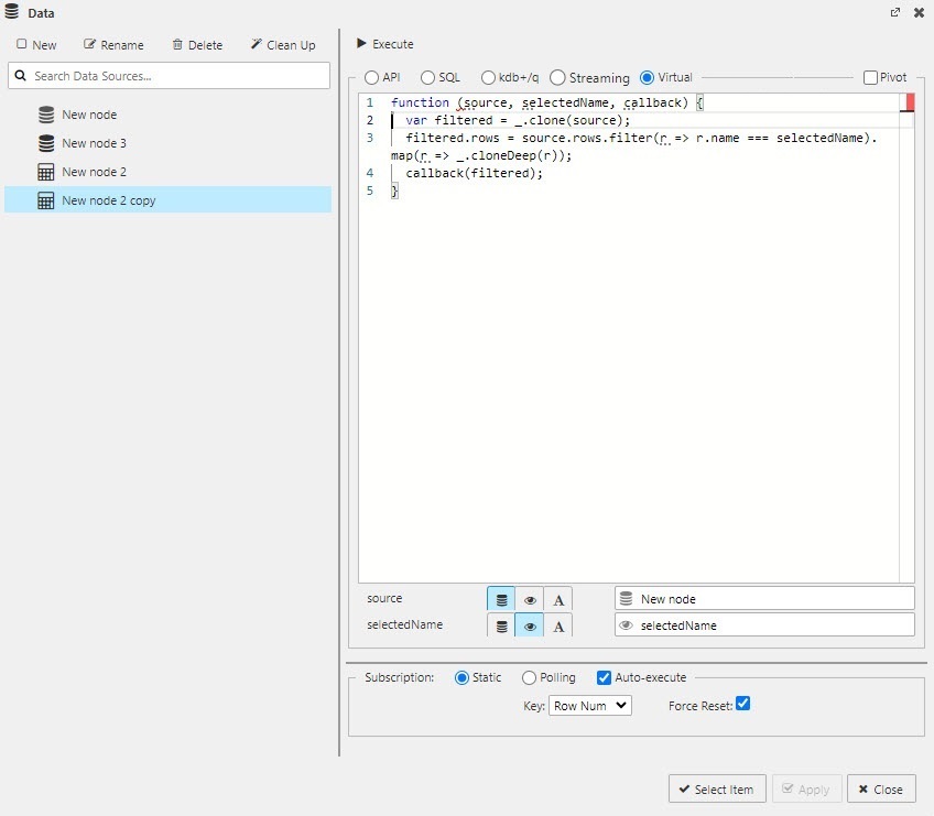 Querying data with the Virtual editor. Use a simple function as a starter.