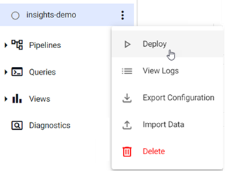 Select the insights-demo database, then deploy.