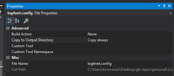 log4net.config File Properties
