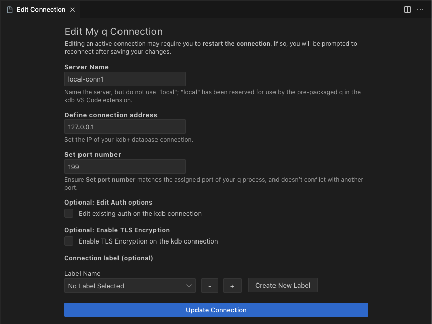 Edit My q connection