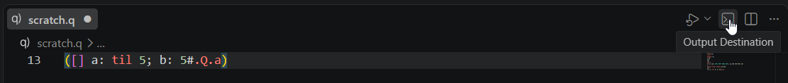 Output Destination icon at the right of the editor title bar