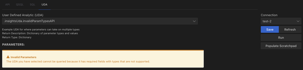 Error showing invalid parameters for UDA